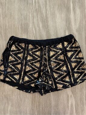 Black & Gold Sequin Geo Pattern Women's festival concert eras tour shorts XL